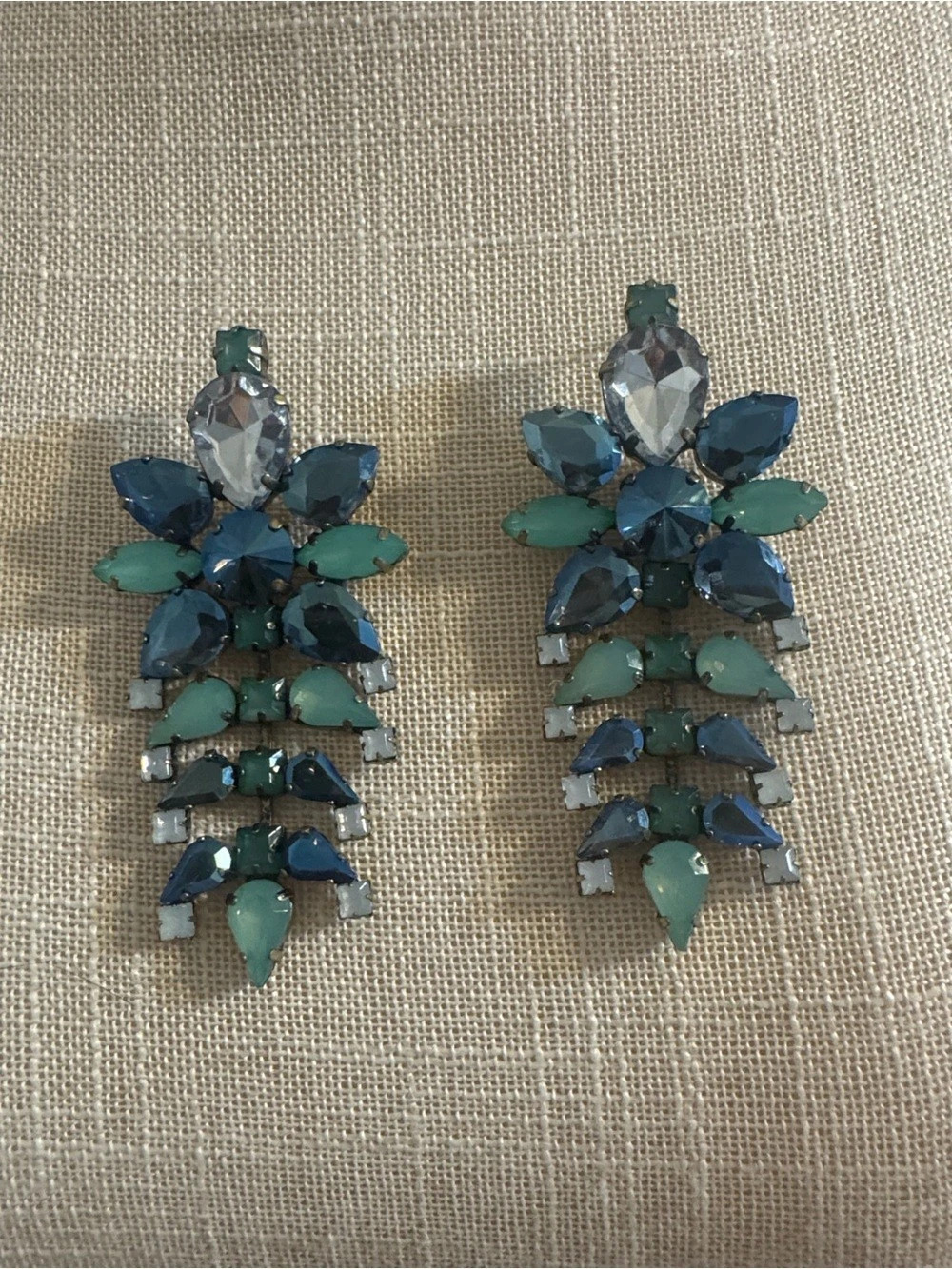 Blue & Green Statement Drop Earrings